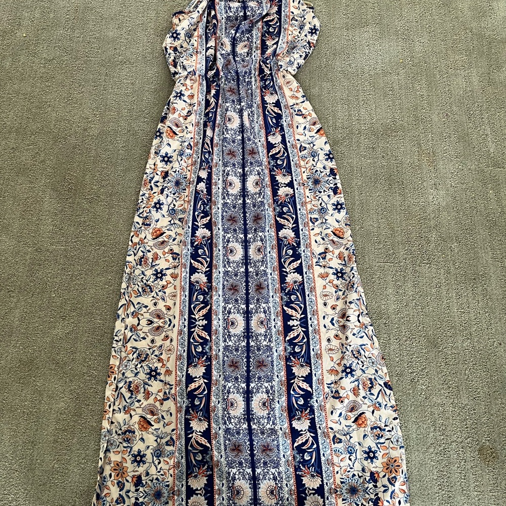 Japna Blue and Orange Patterned maxi dress